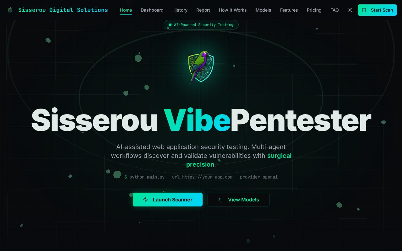 Sisserou Vibe Pentester — live site preview